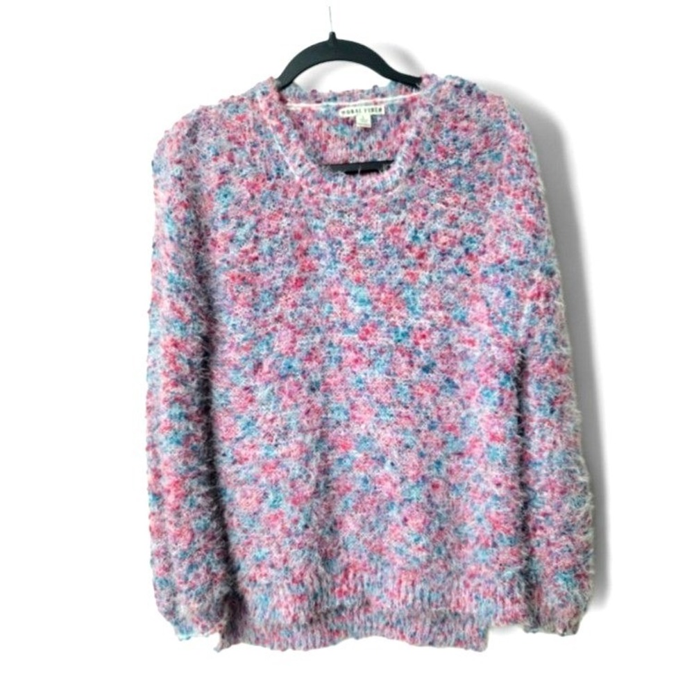 Moral Fiber Womens Eyelash Knit Sweater Pink Blue Purple Crew Neck Large